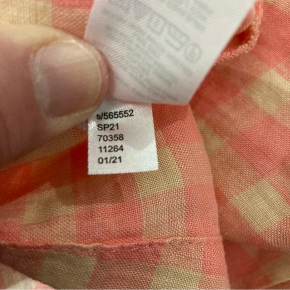 Lou & Grey Linen Gingham Shirtdress Women XSP V-neck Pockets pink & tan check - Picture 8 of 10